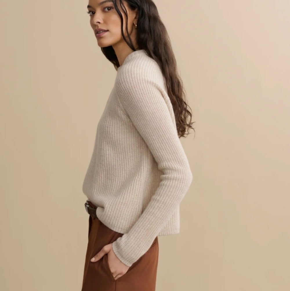 Jenni Kayne Cashmere Fisherman Sweater In Oatmeal M - Picture 3 of 16